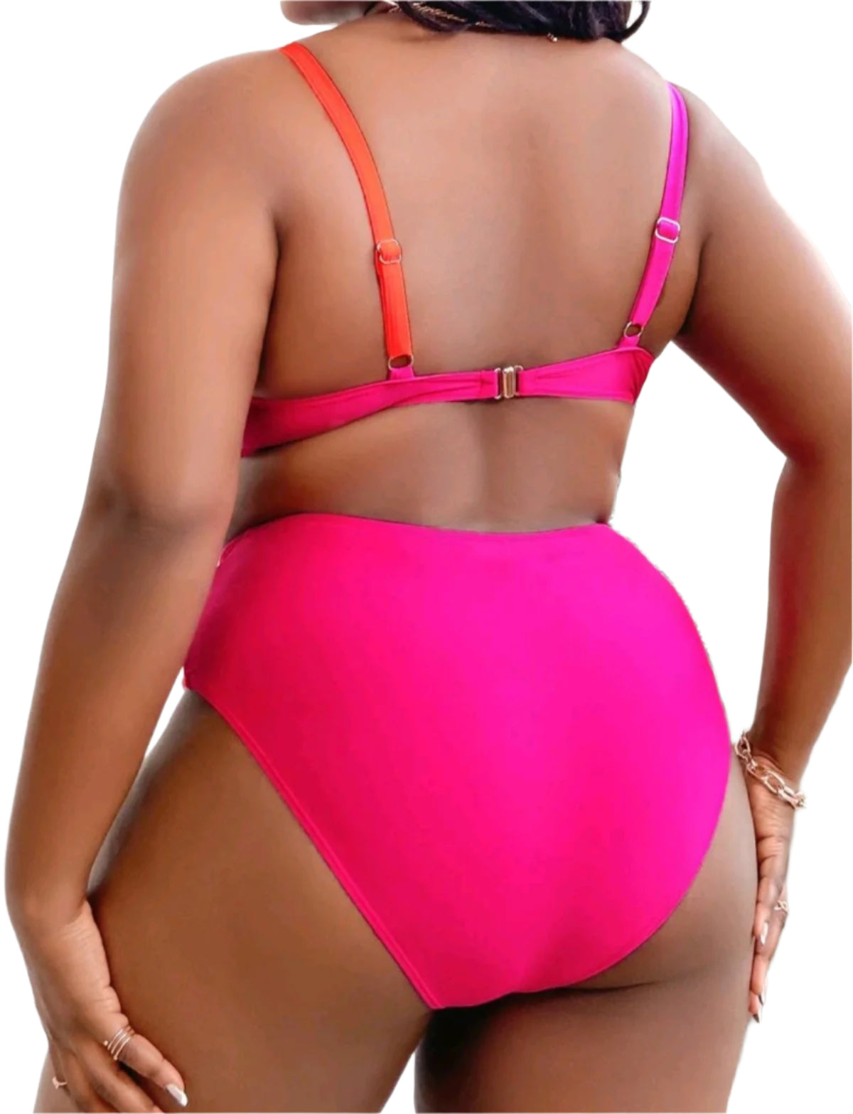 SHE pink-narancs színblokkolt bikini szett