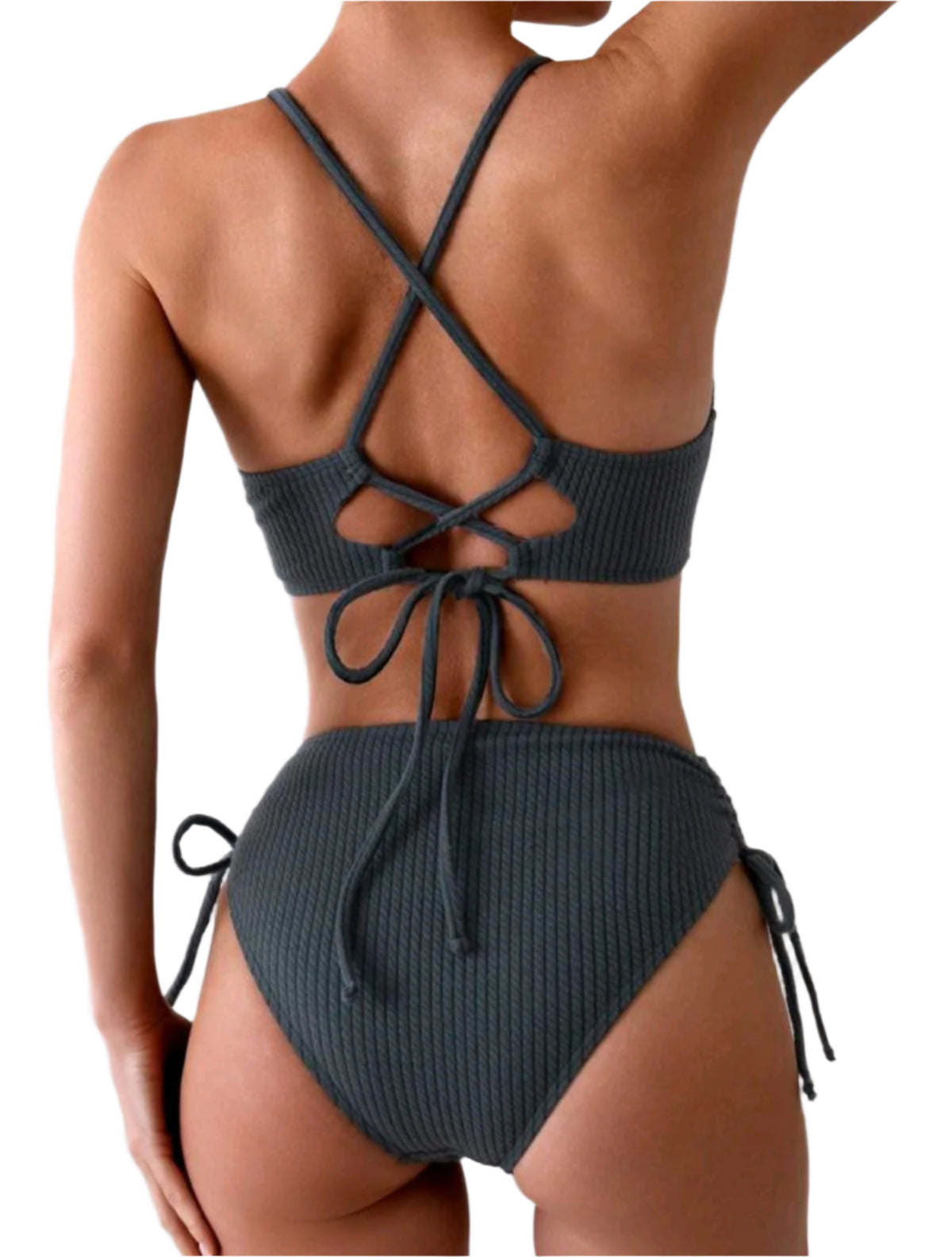 SHE sötétszürke bordázott bikini szett