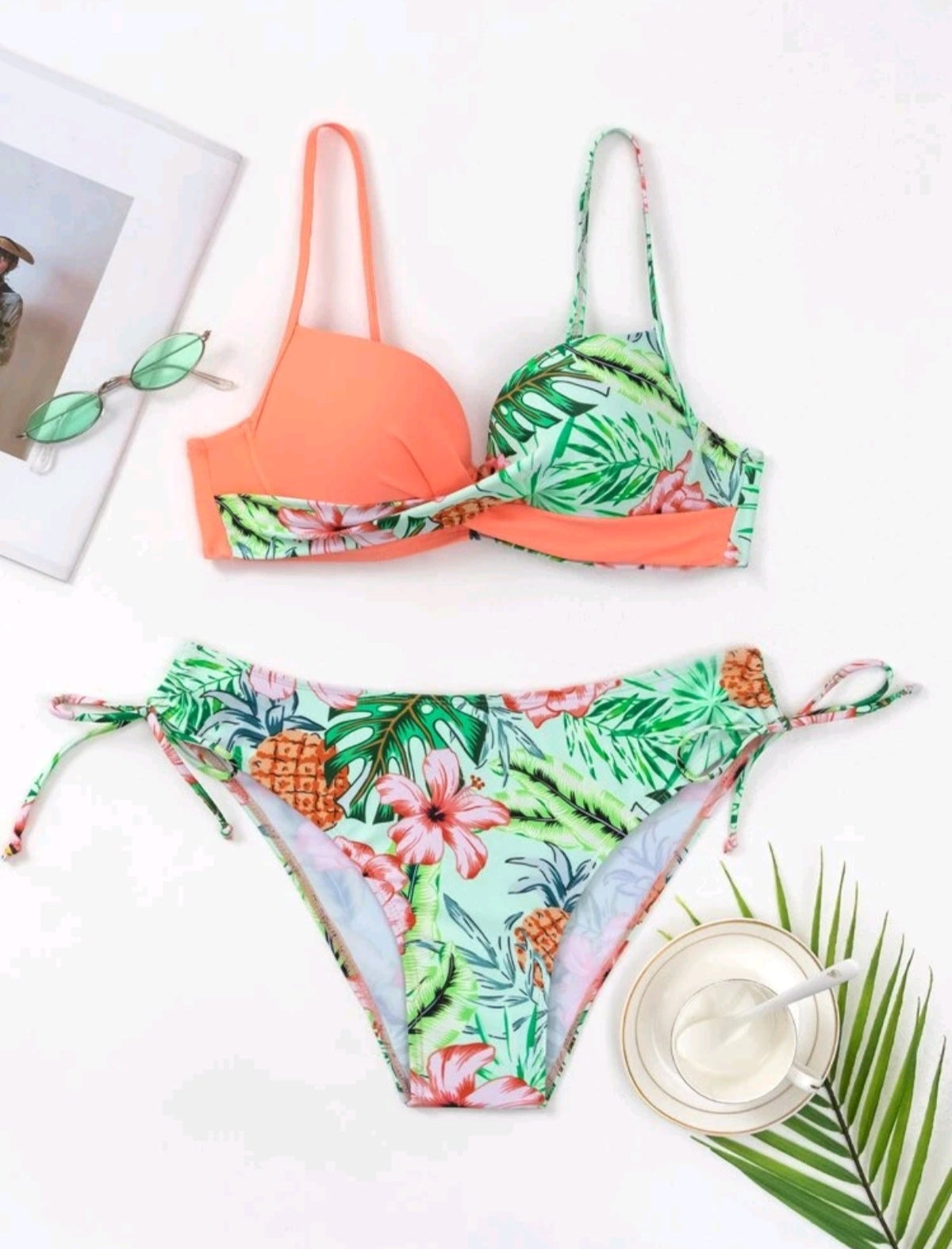 SHE narancssárga virágmintás bikini