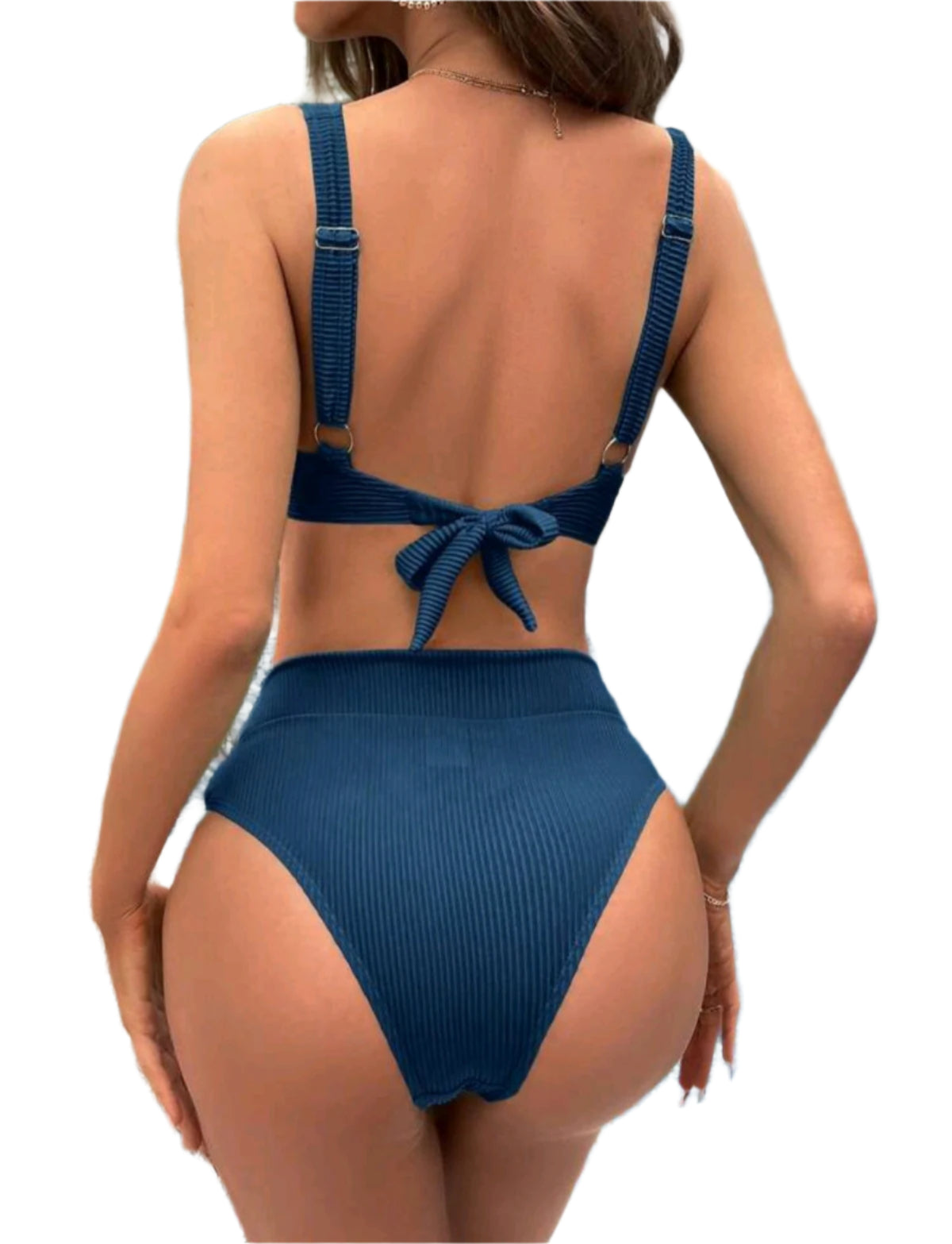 SHE sötétkék bordázott merevítős bikini szett