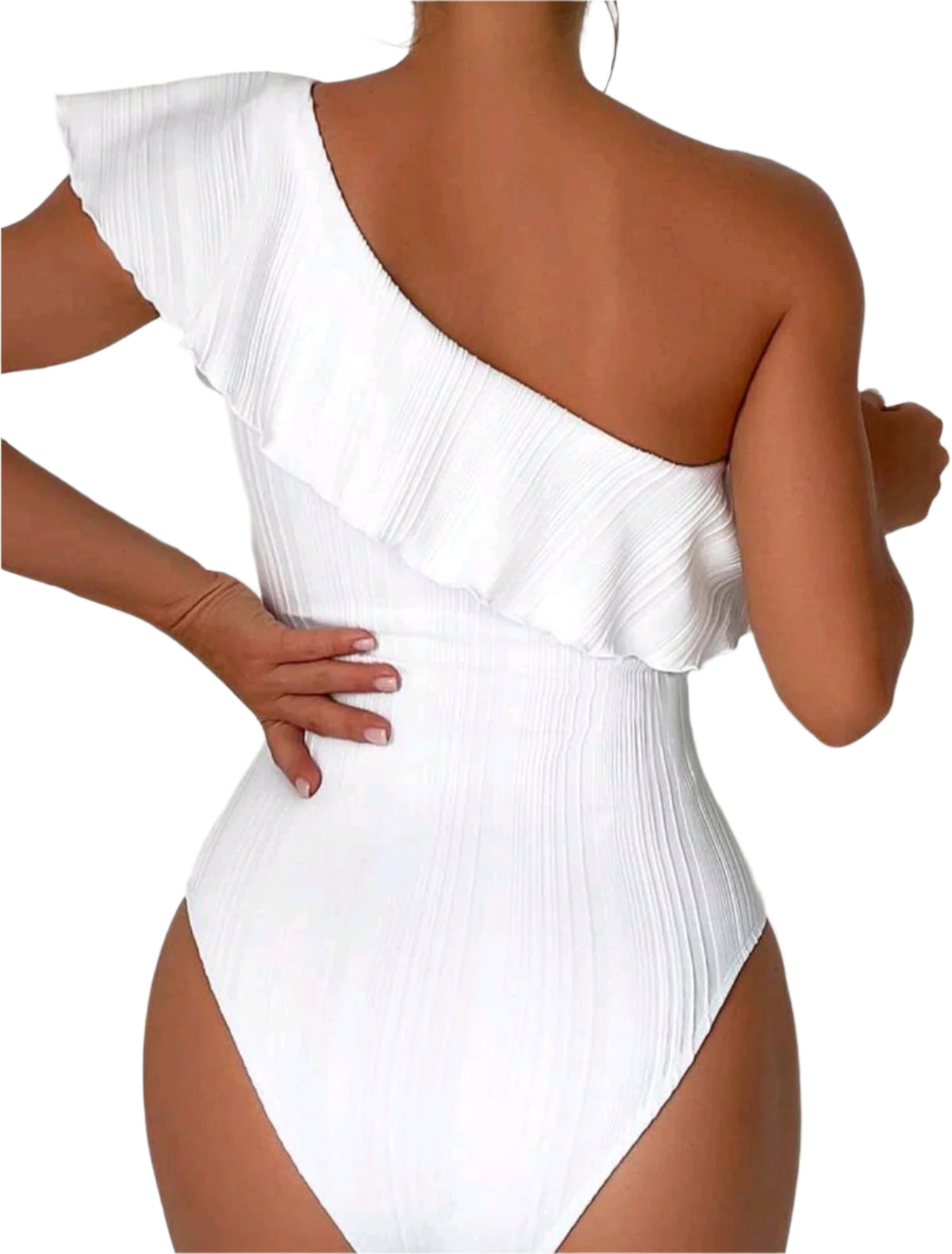 SHE fehér fodros egyrészes fürdőruha