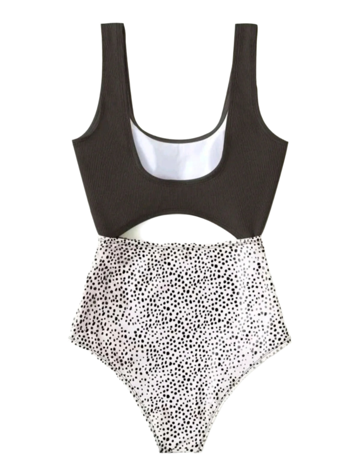 SHE fekete bordázott felső pöttyös magas derekú bikini szett