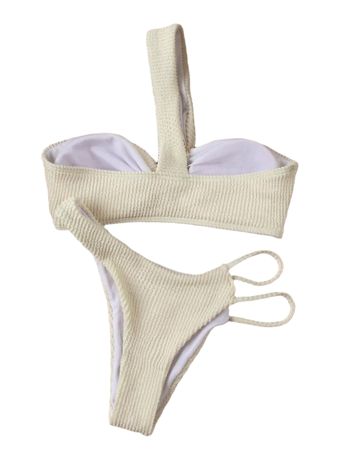 SHE vajszínű bordázott anyagú bikini szett