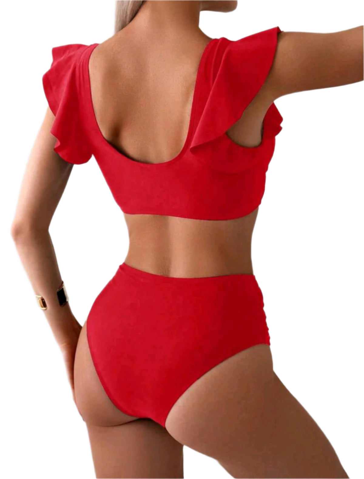 SHE piros fodros vállú magas derekú bikini szett