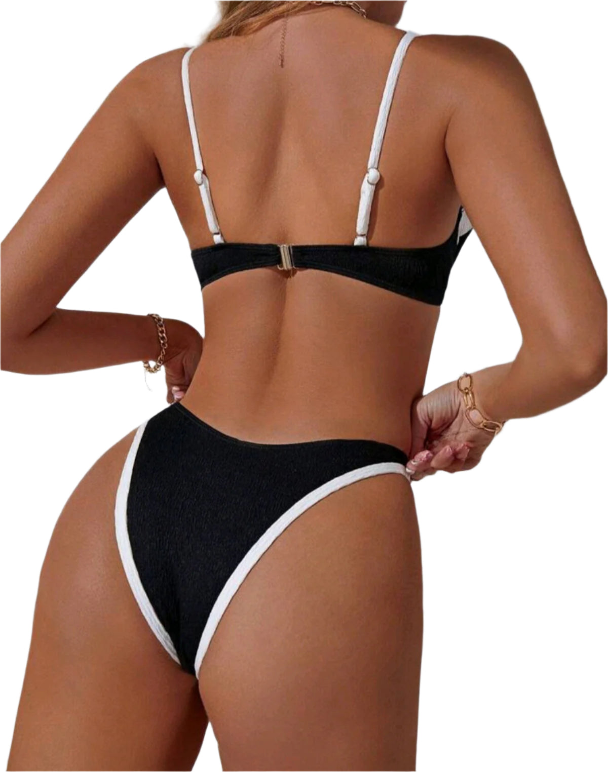 SHE fekete-fehér kontrasztos merevítős bikini szett