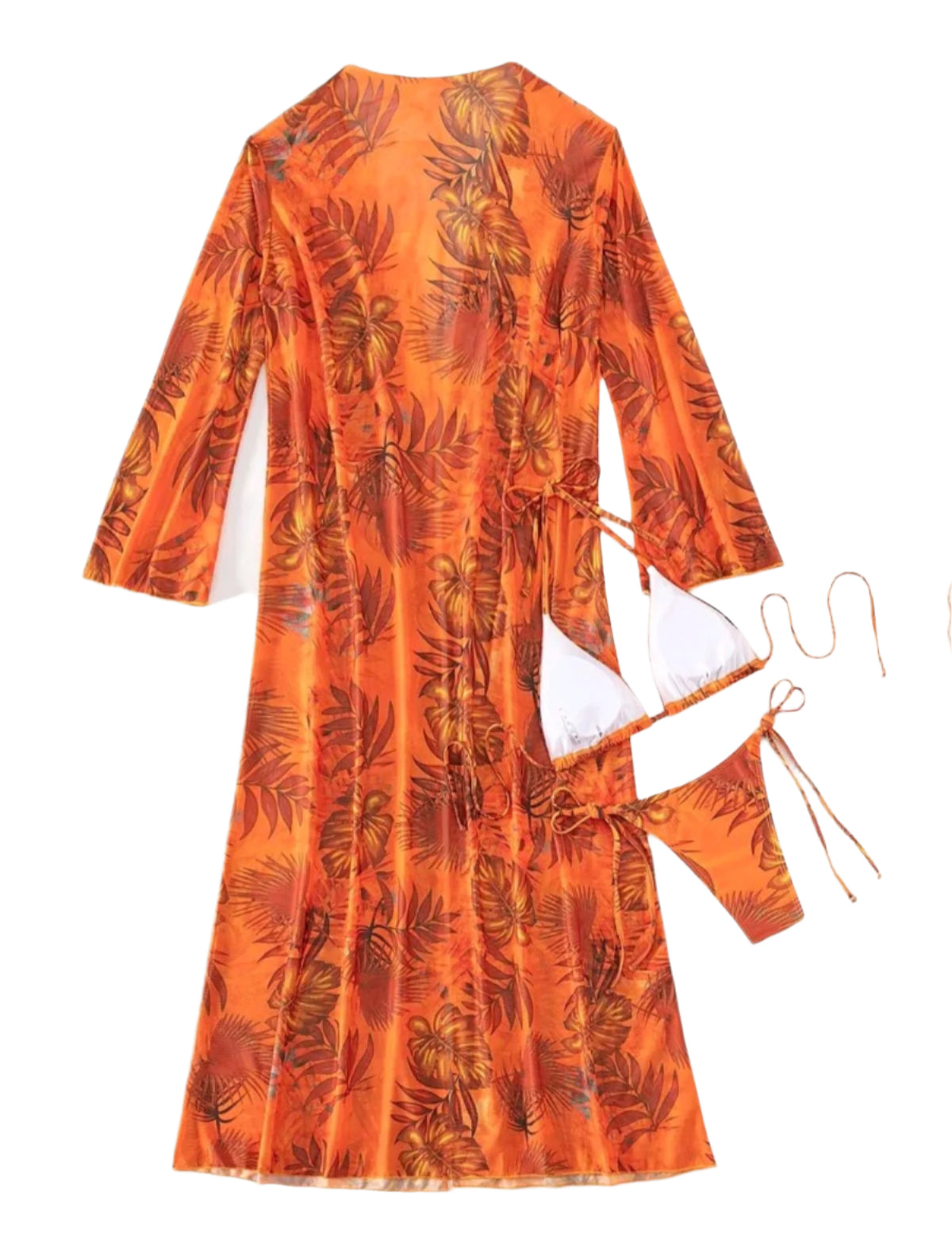 SHE narancssárga mintás háromrészes fürdőruha szett