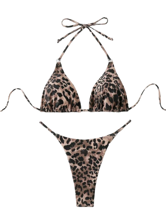 SHE barna állatmintás háromszög bikini szett