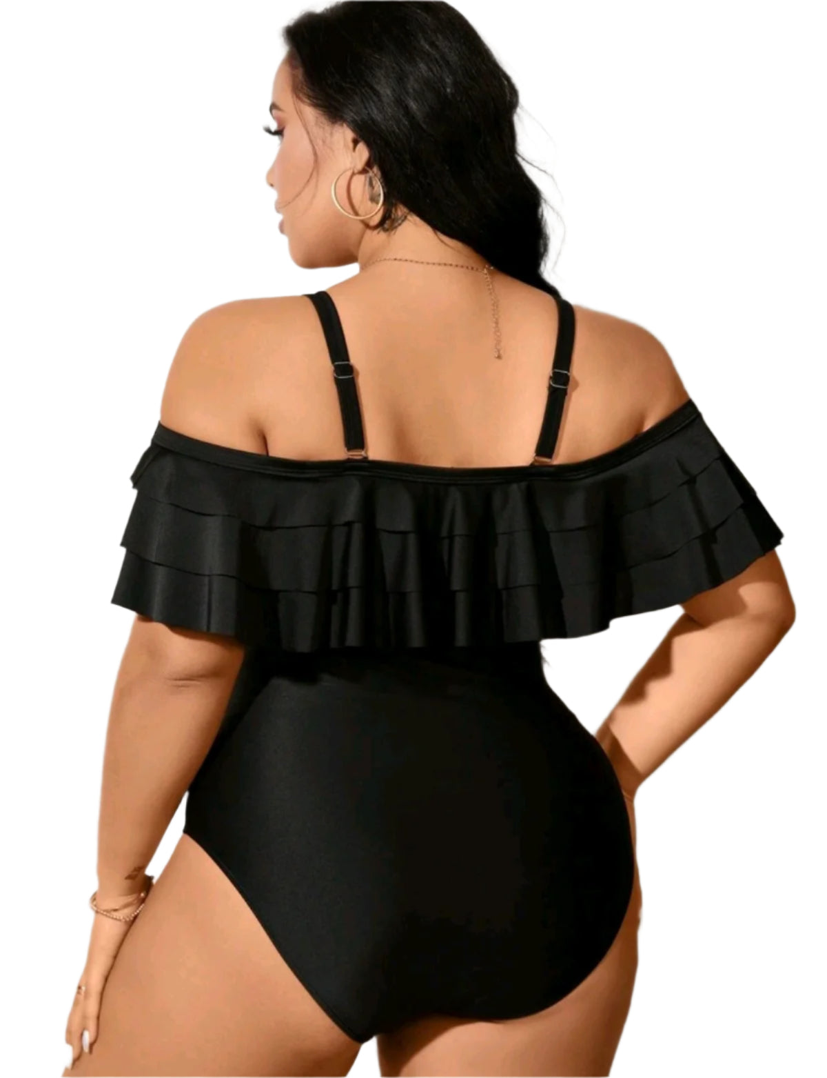 SHE fekete fodros egyberészes fürdőruha