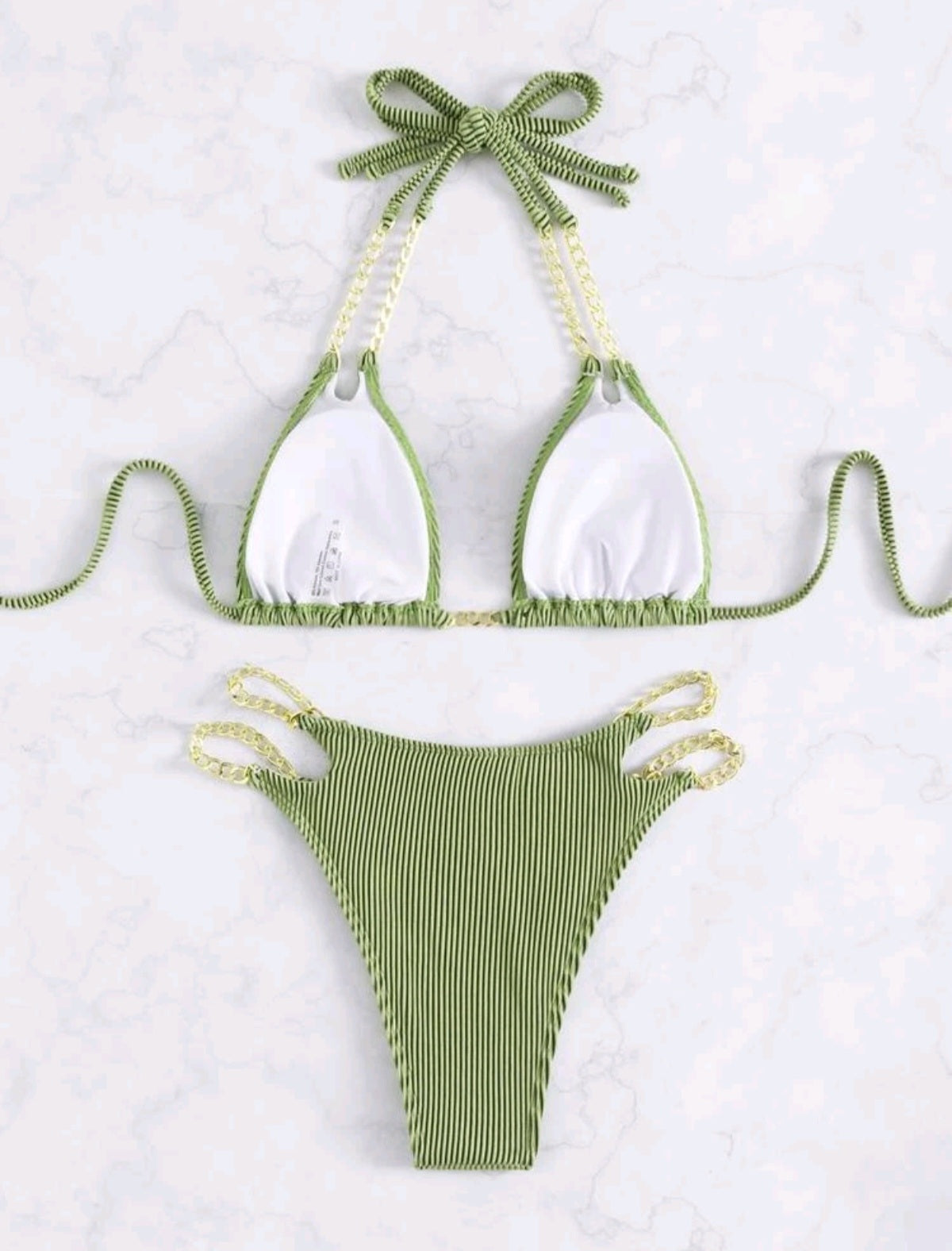 SHE zöld bordázott láncos bikini