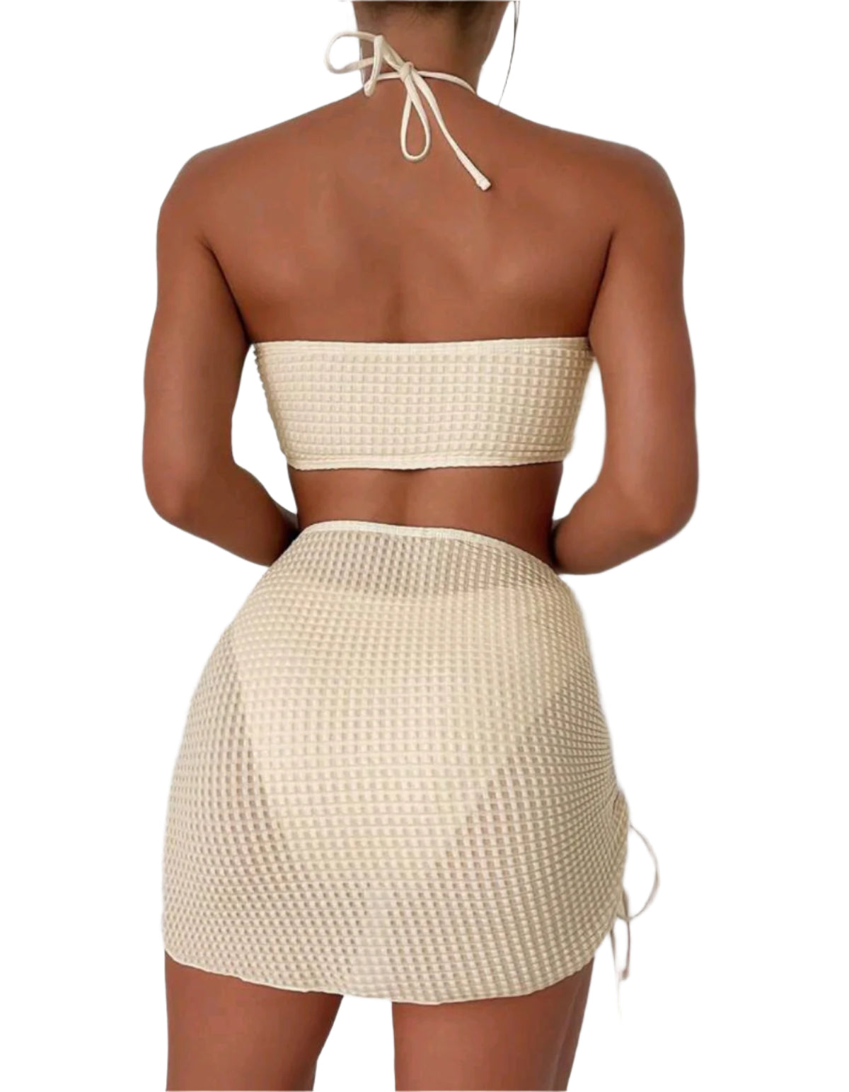 SHE vajszínű texturált háromrészes bikini szett