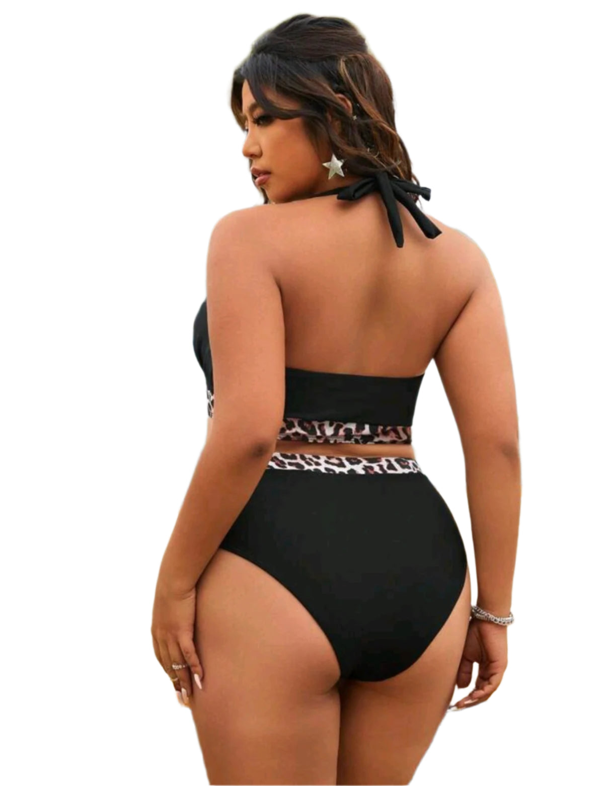 SHE fekete leopárdmintás betétes bikini szett