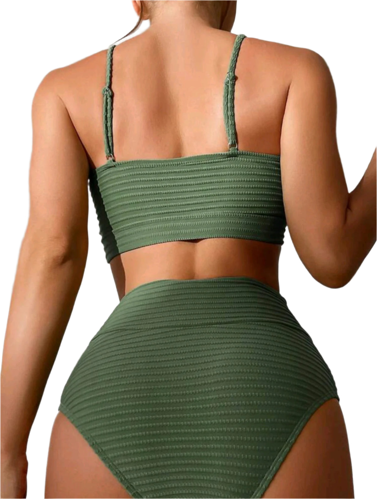SHE khaki csavart hatású magas derekú bikini