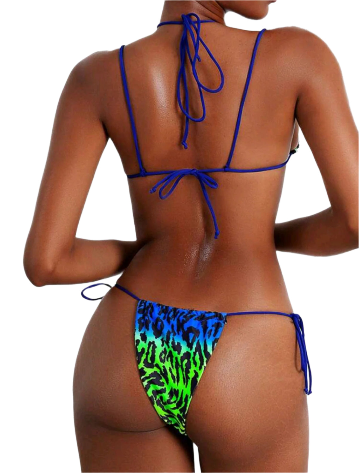 SHE kék-zöld állatmintás megkötős bikini szett