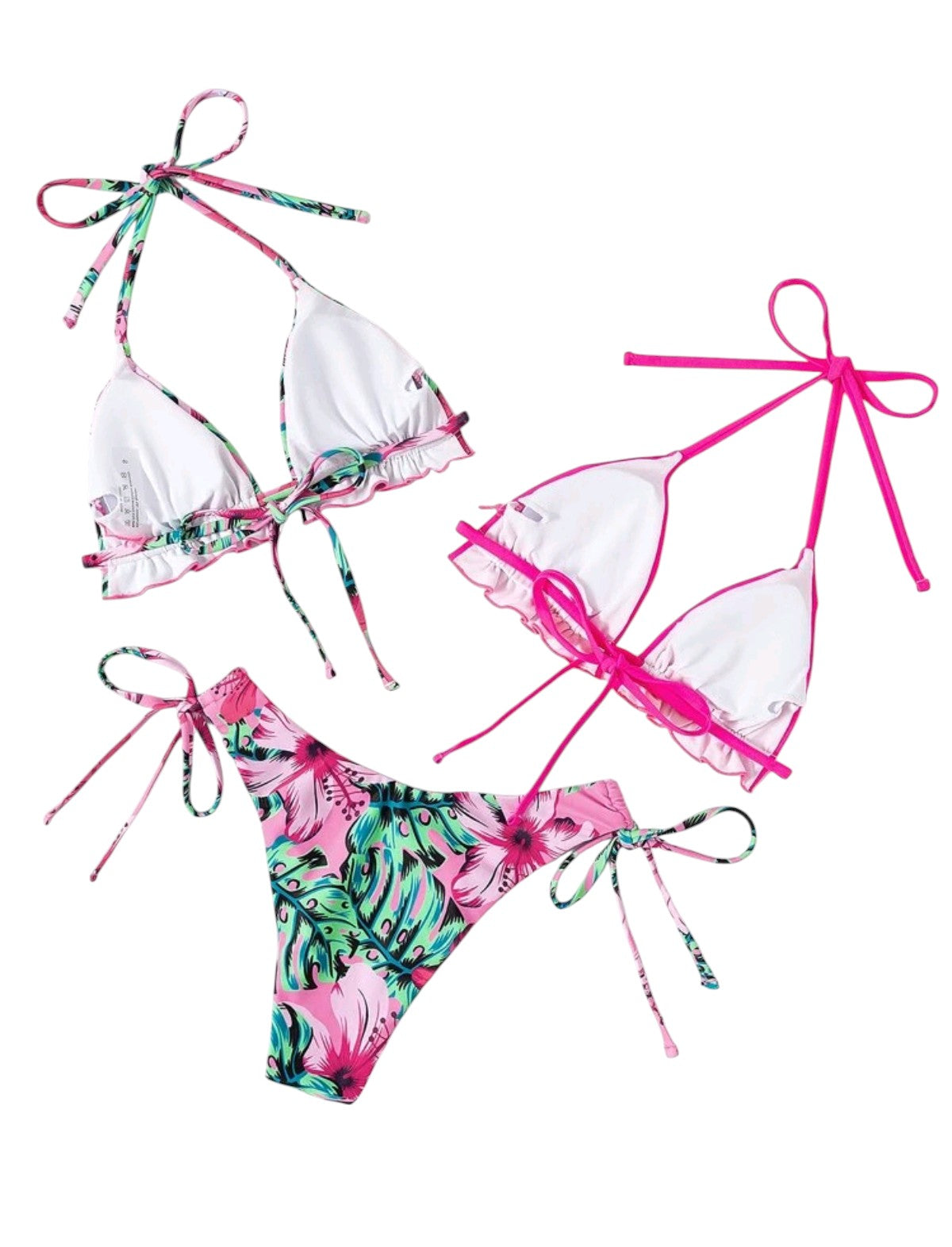 SHE rózsaszín virágmintás megkötős kétrészes bikini szett