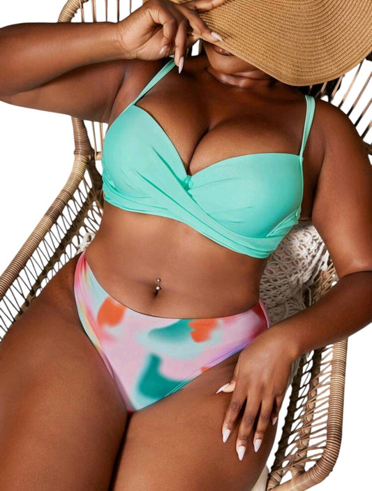 SHE türkiz márványmintás magasderekú kétrészes bikini