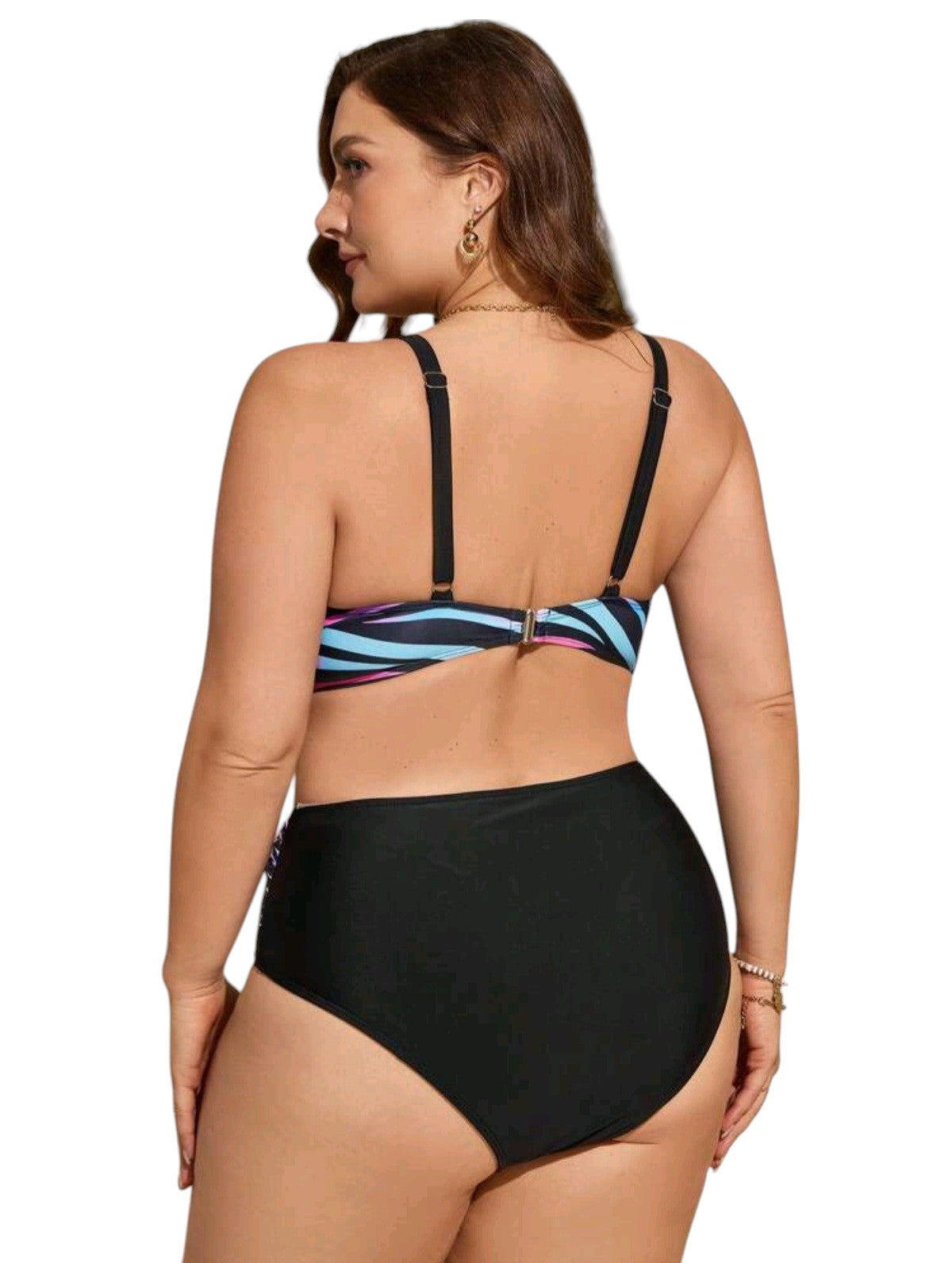 SHE fekete színátmenetes csíkos plus size kétrészes bikini