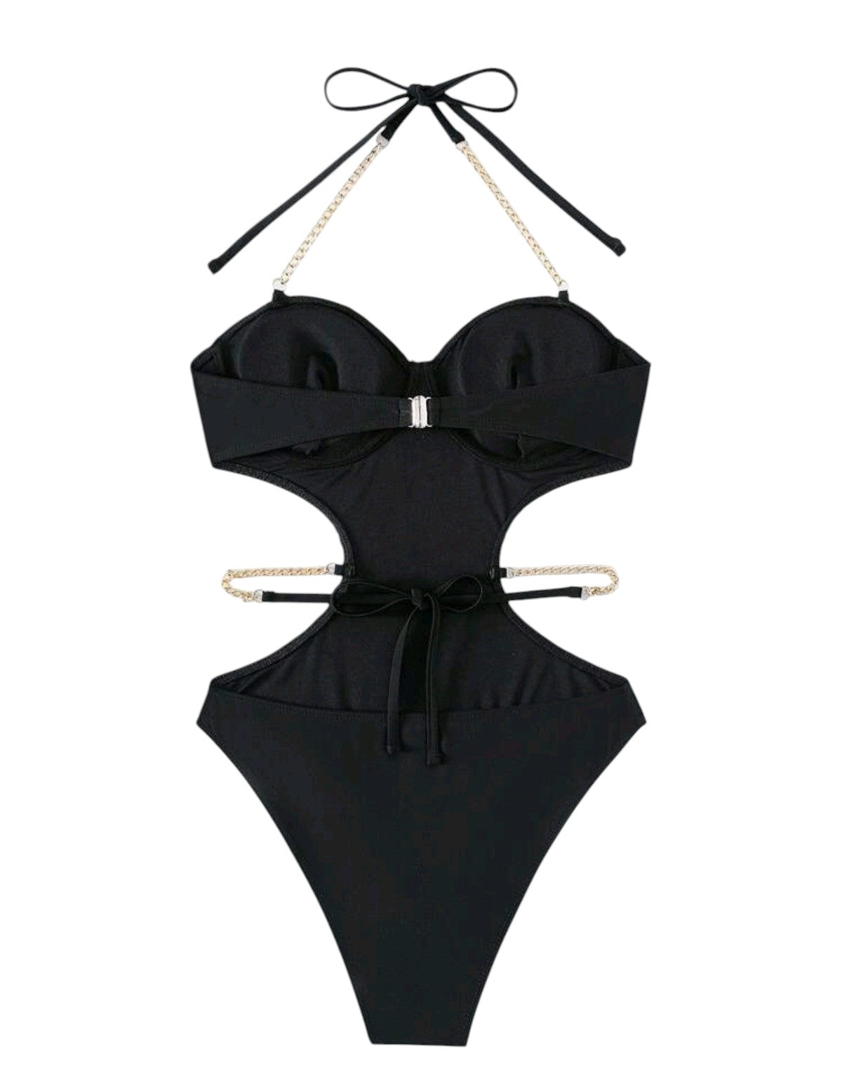 SHE fekete aranyláncos kivágott egyrészes fürdőruha