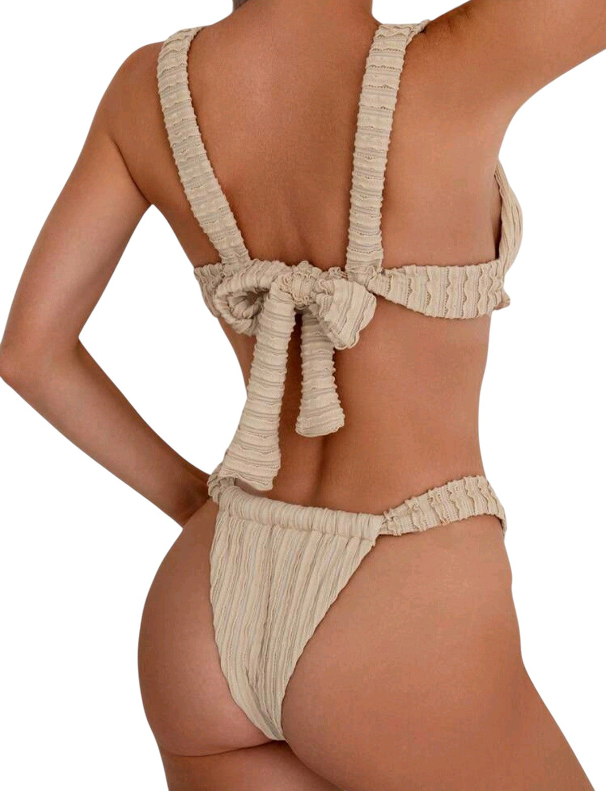 SHE bézs fodros megkötős kétrészes bikini