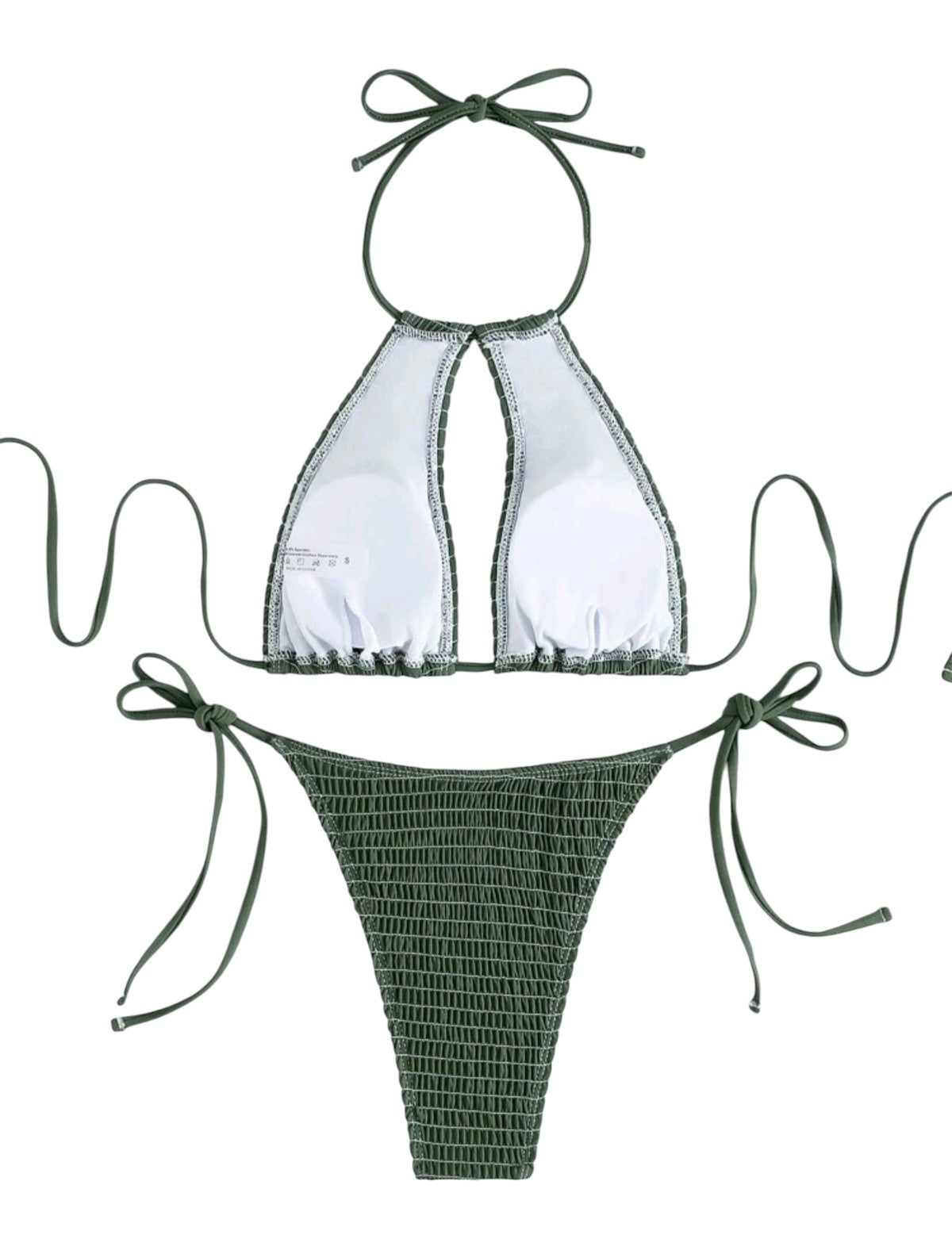 SHE olívazöld texturált halter kétrészes bikini