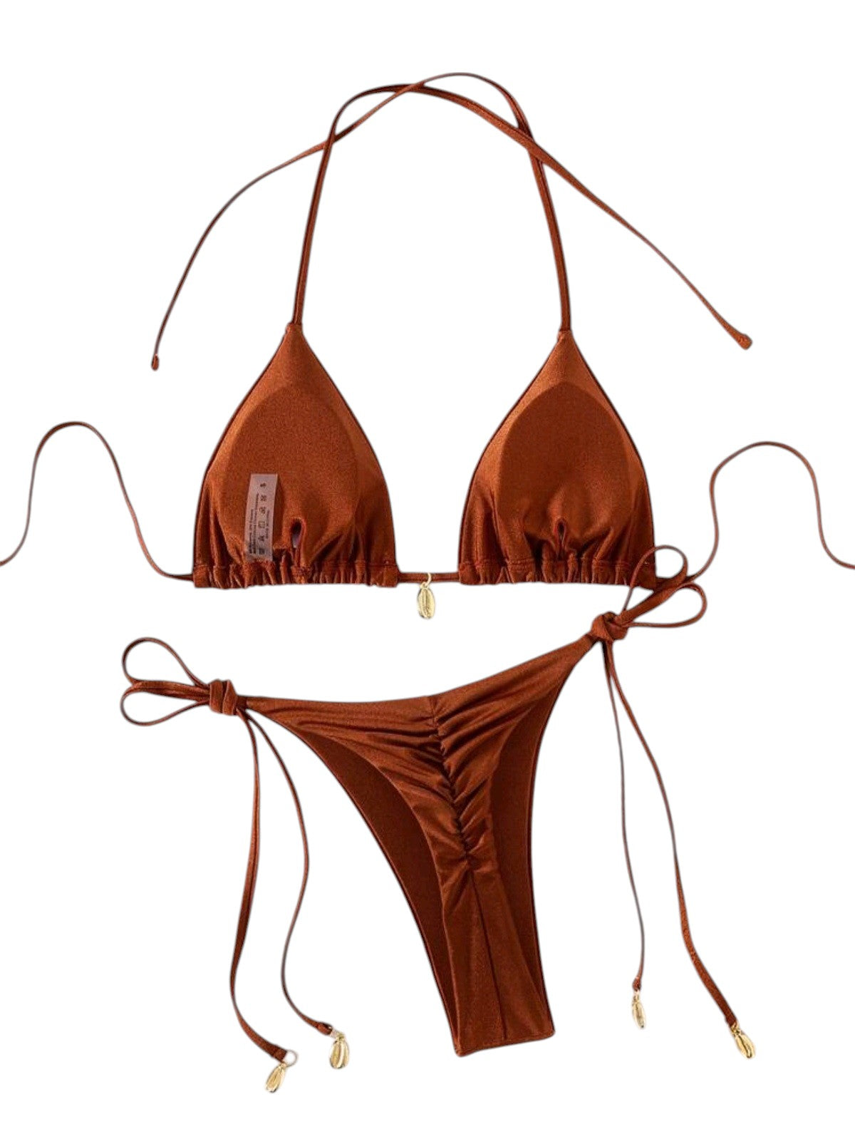 SHE barna kagylódíszes megkötős kétrészes bikini