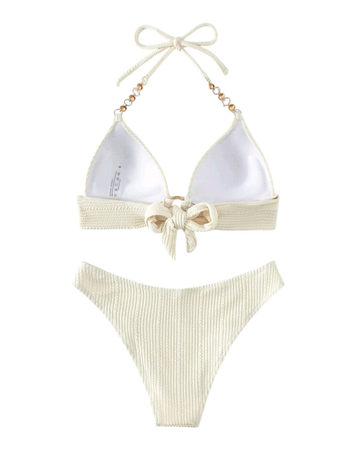SHE törtfehér texturált aranyláncos kétrészes bikini