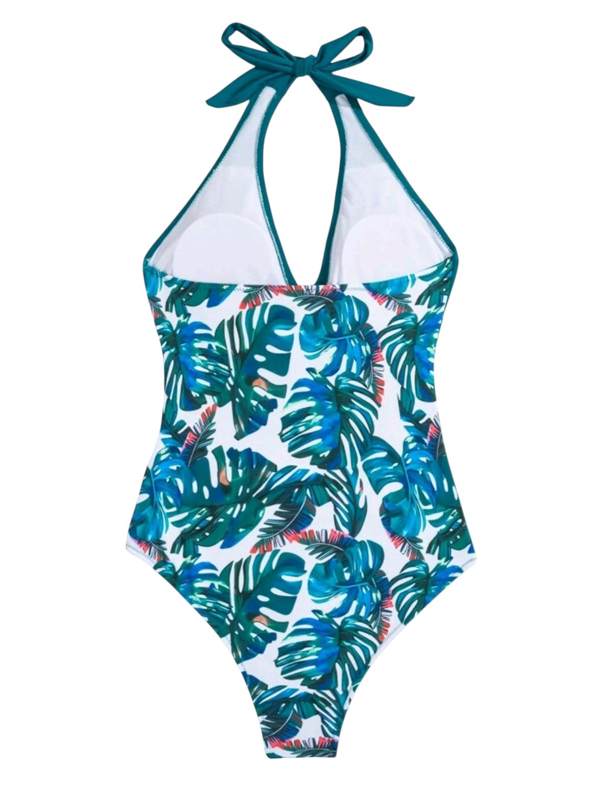 SHE sötét türkiz trópusi mintás magasderekú egyrészes fürdőruha