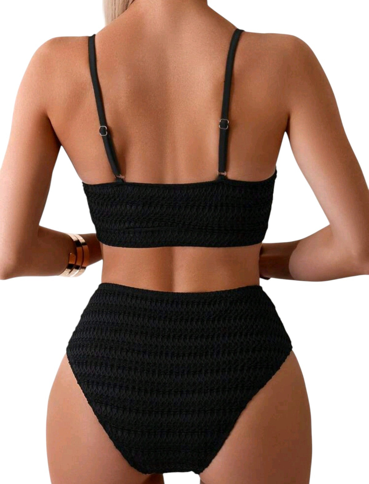 SHE fekete texturált magasderekú kétrészes bikini