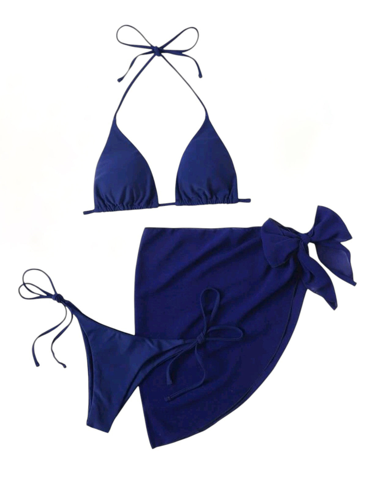 SHE sötétkék háromrészes bikini szett pareóval