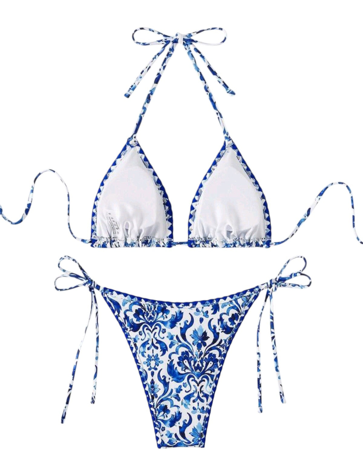 SHE kék-fehér porcelánmintás megkötős kétrészes bikini