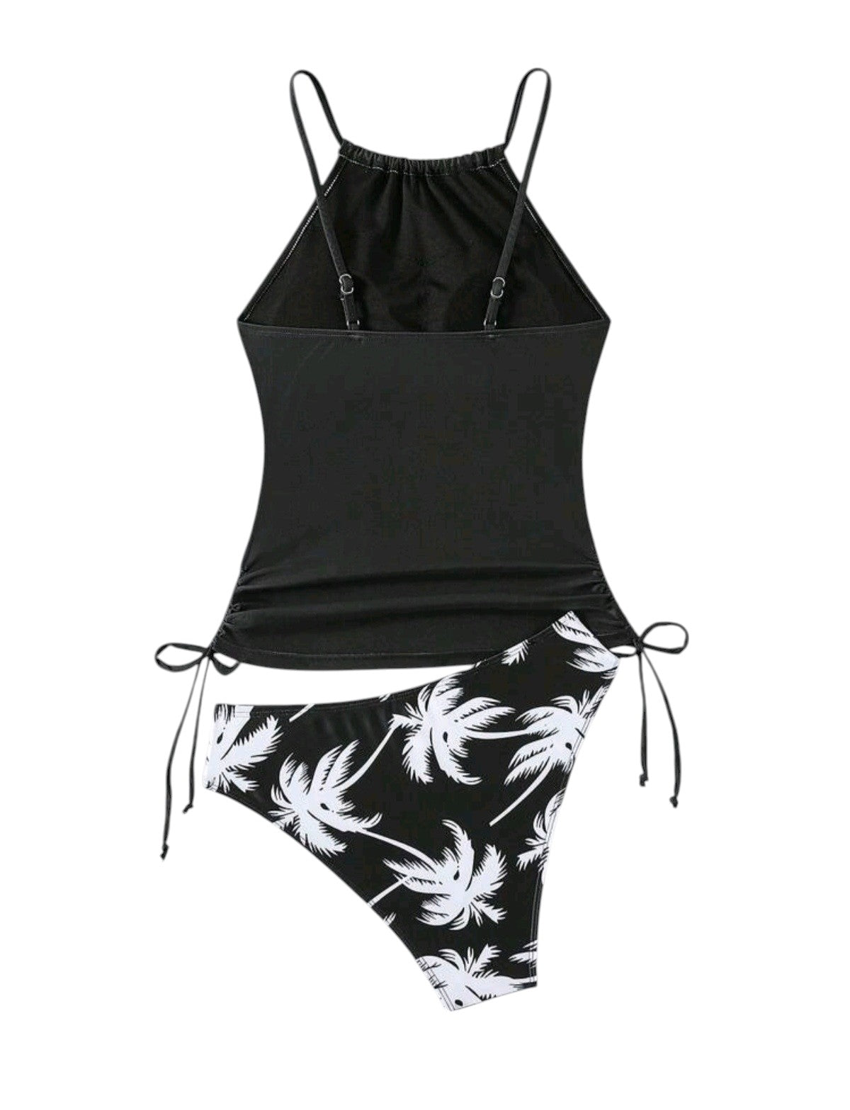 SHE fekete pálmafamintás tankini szett megkötős alsóval