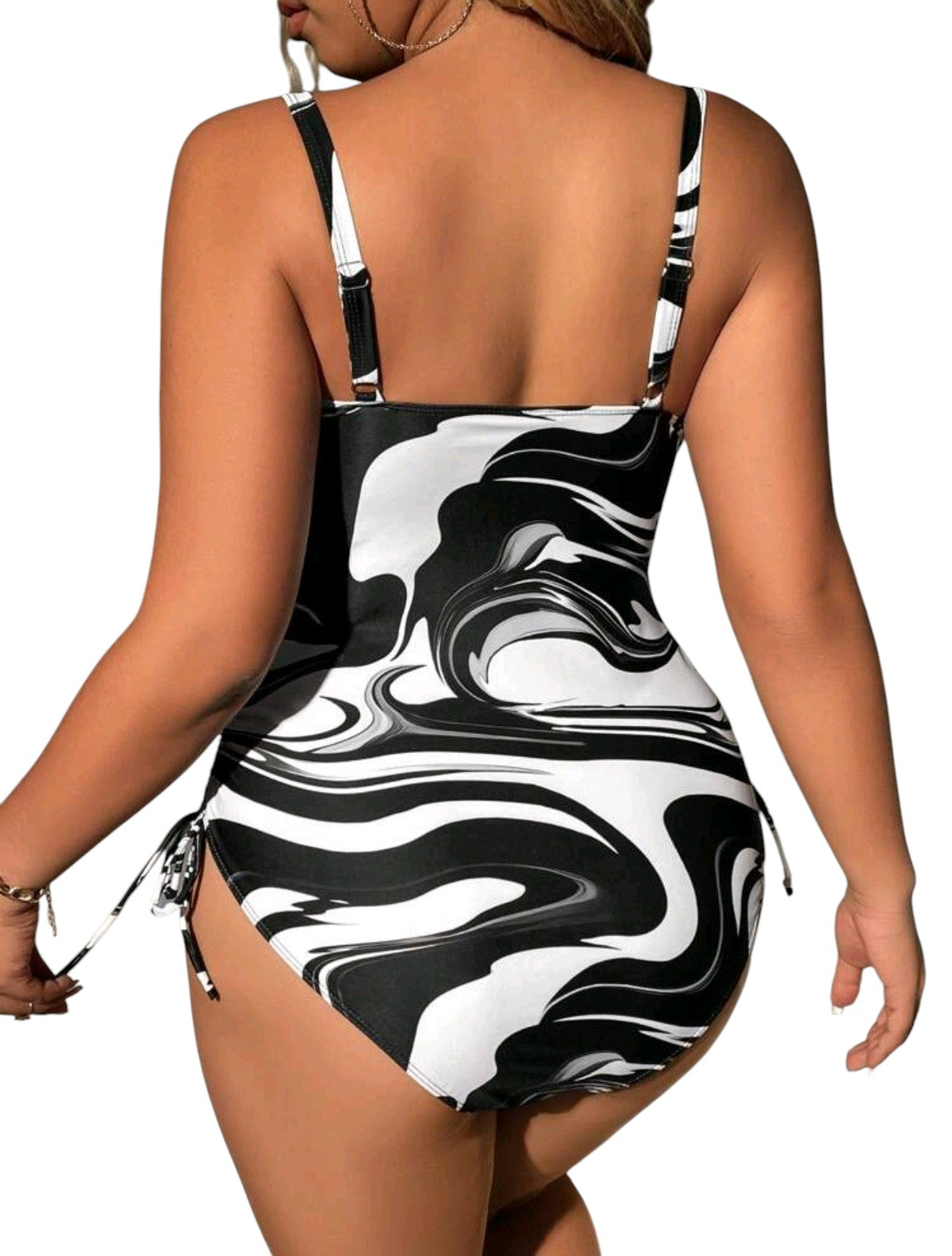 SHE fekete-fehér márványmintás egyrészes fürdőruha