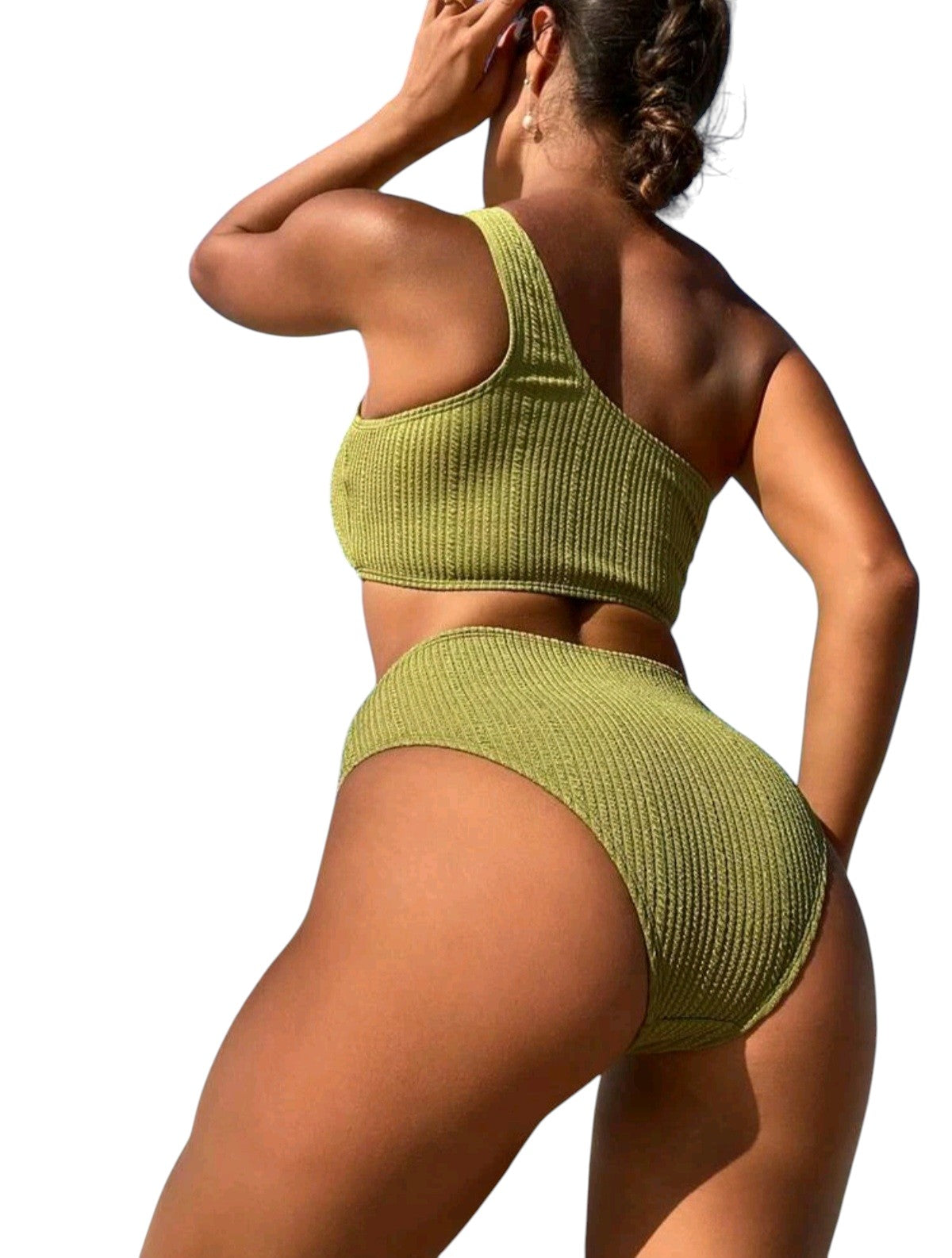 SHE olívazöld egyvállú fűzős kétrészes bikini
