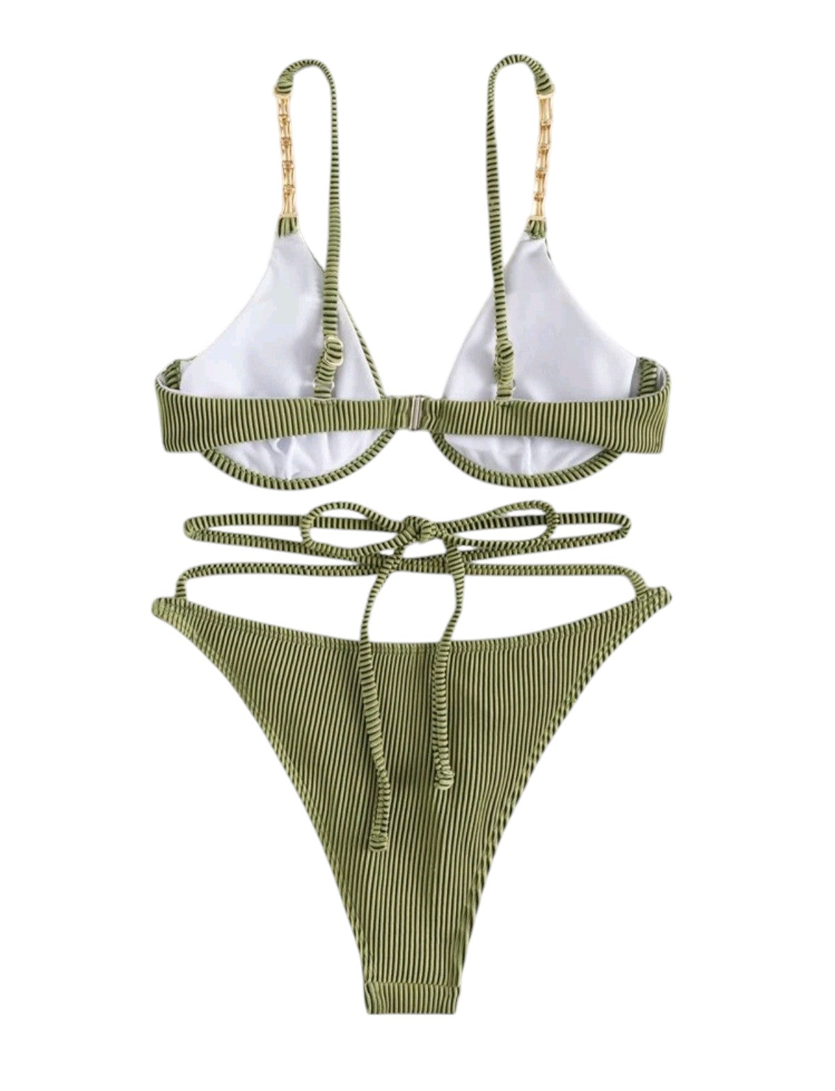 SHE olívazöld bordázott láncos kétrészes bikini