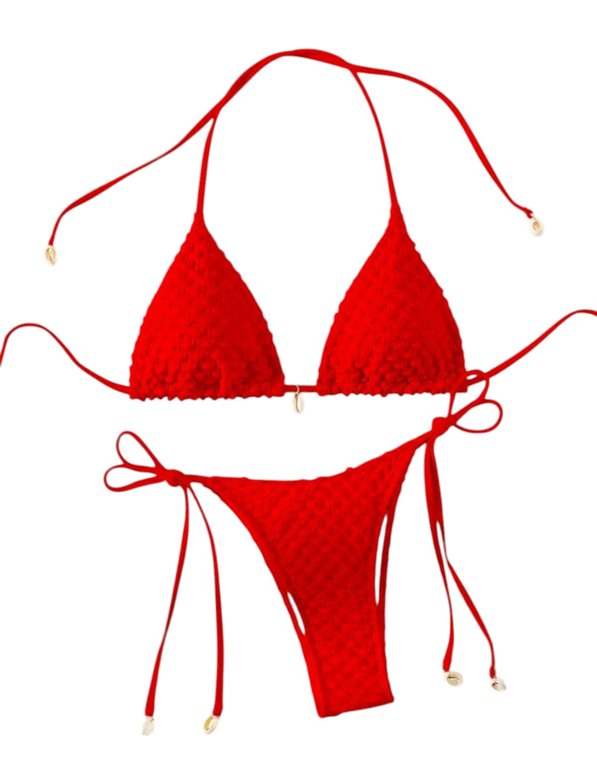 SHE piros kagylódíszes megkötős kétrészes bikini