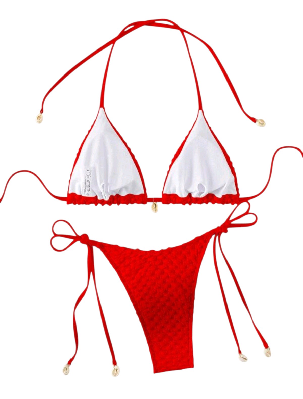 SHE piros kagylódíszes megkötős kétrészes bikini
