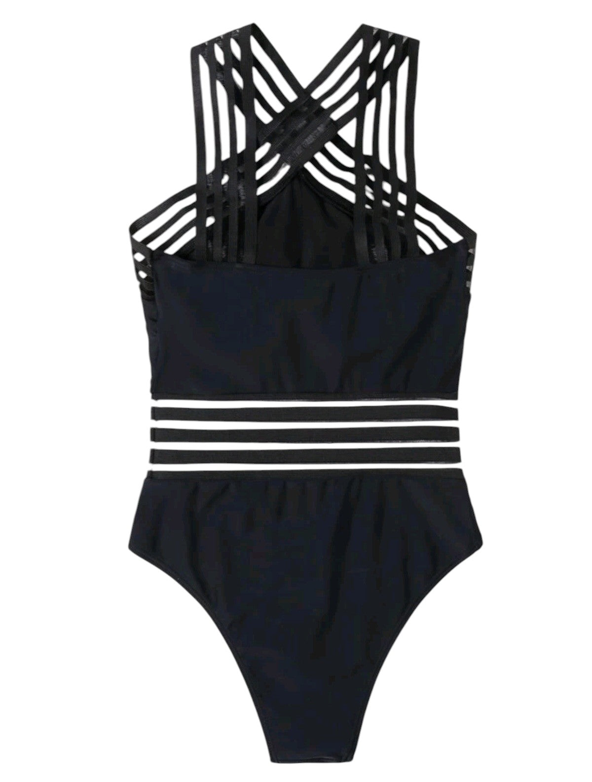 SHE fekete hálós betétes egyberészes fürdőruha