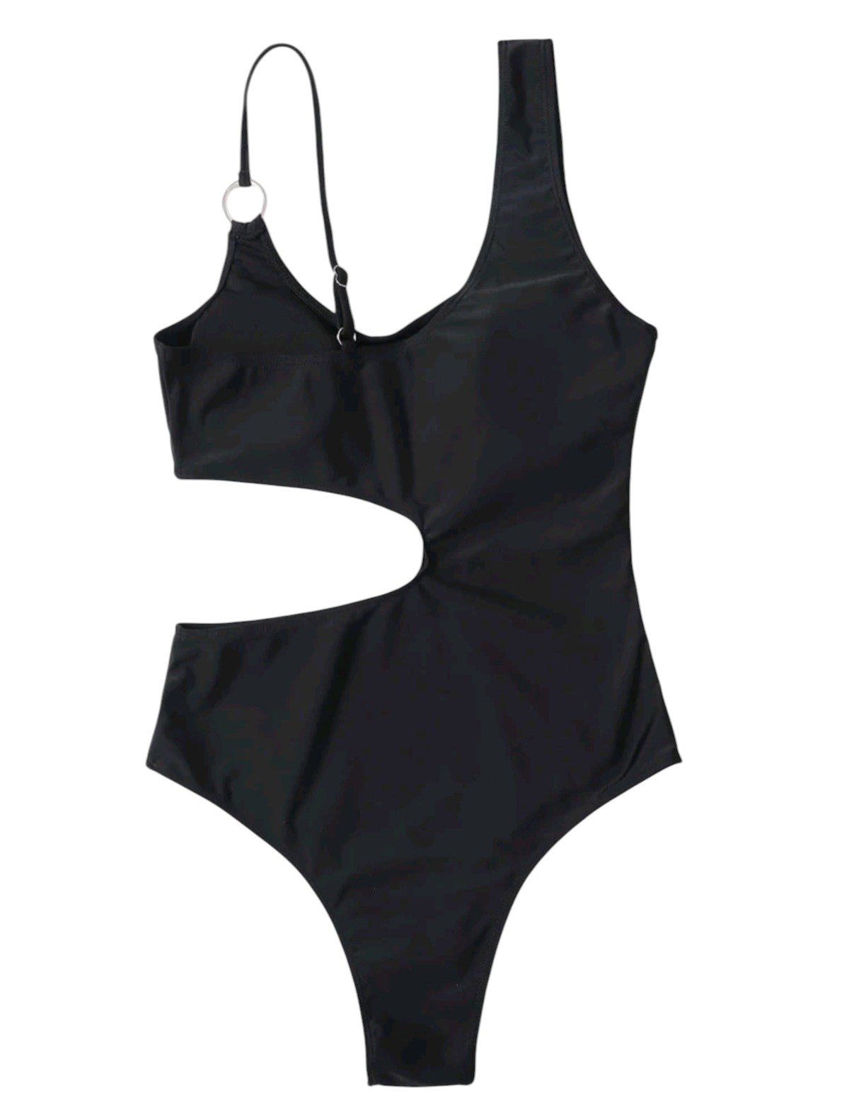 SHE fekete félvállas kivágott monokini