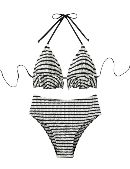 SHE fekete-fehér csíkos texturált bikini