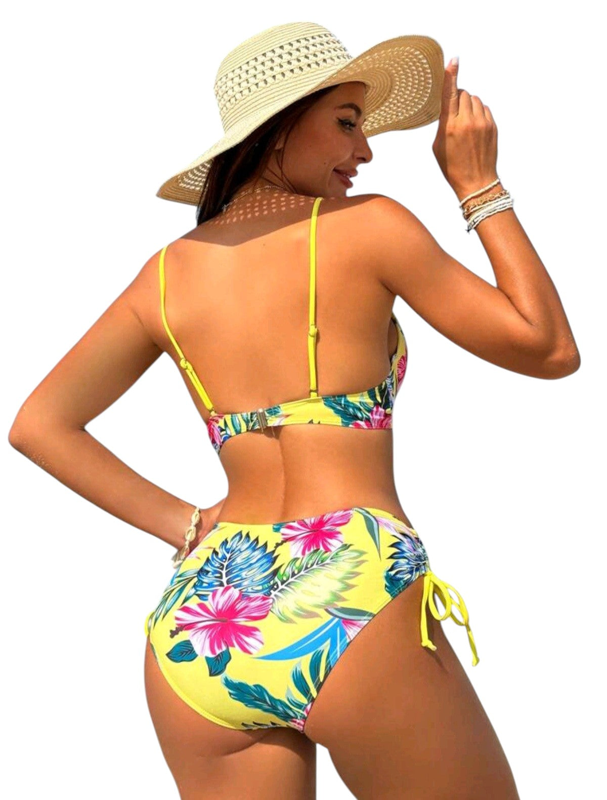 SHE sárga trópusi mintás merevítős bikini