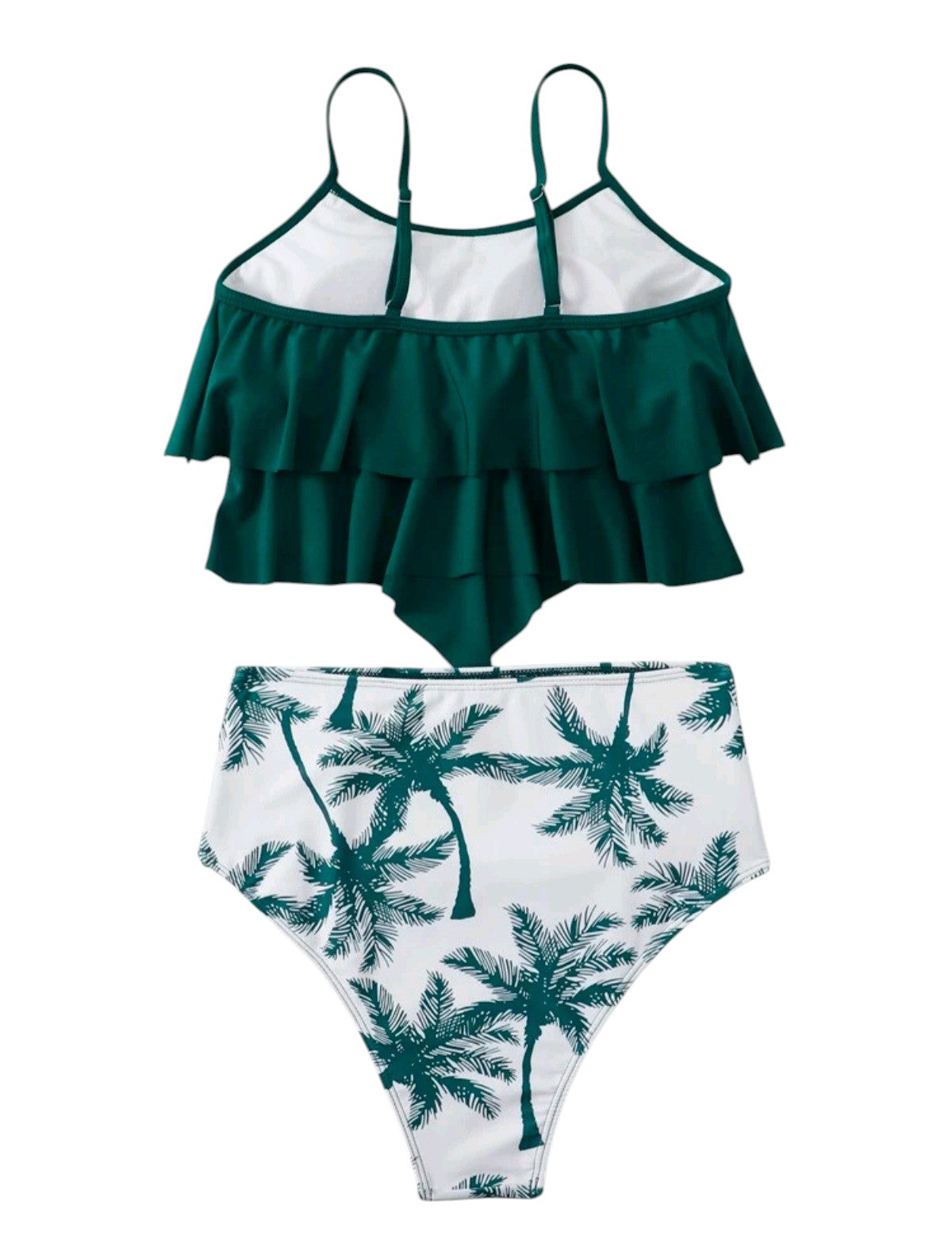 SHE zöld fodros tankini pálma mintás alsóval