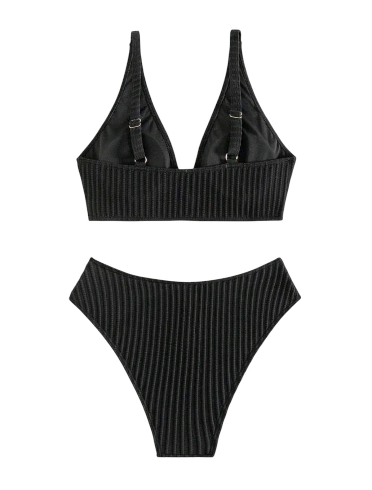 SHE fekete bordázott V-kivágású bikini