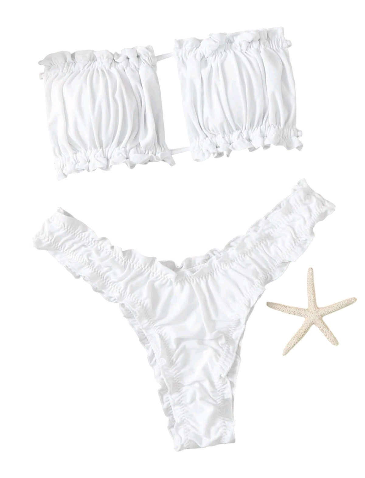 SHE fehér fodros bandeau bikini