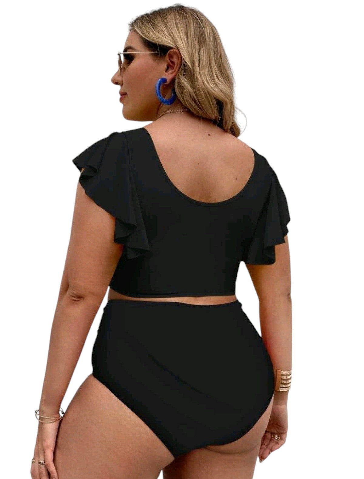 SHE fekete fodros vállú kétrészes bikini