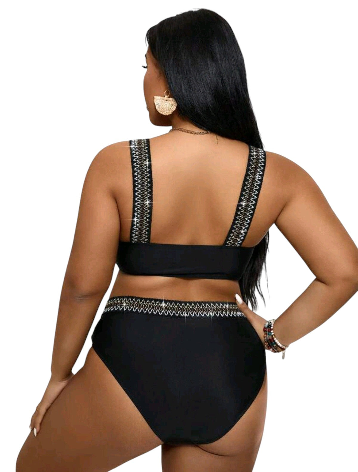 SHE fekete top trópusi mintás sorttal tankini szett