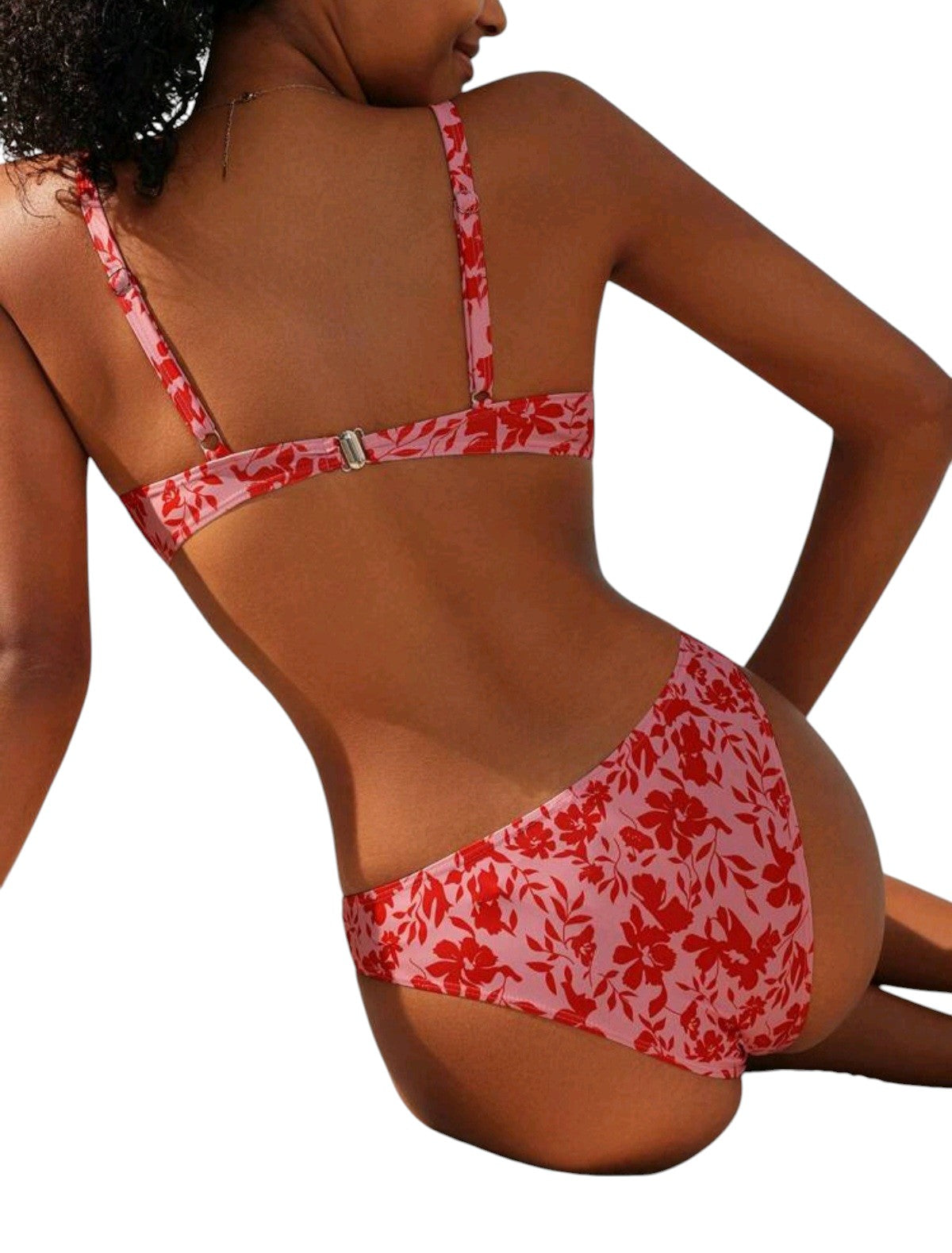 SHE rózsaszín piros virágmintás merevítős bikini