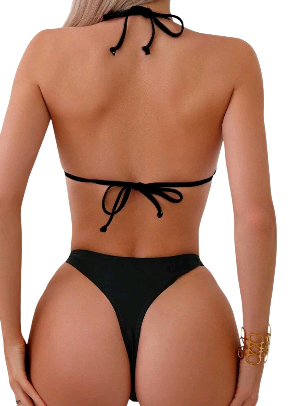 SHE fekete lánc díszes háromszög bikini