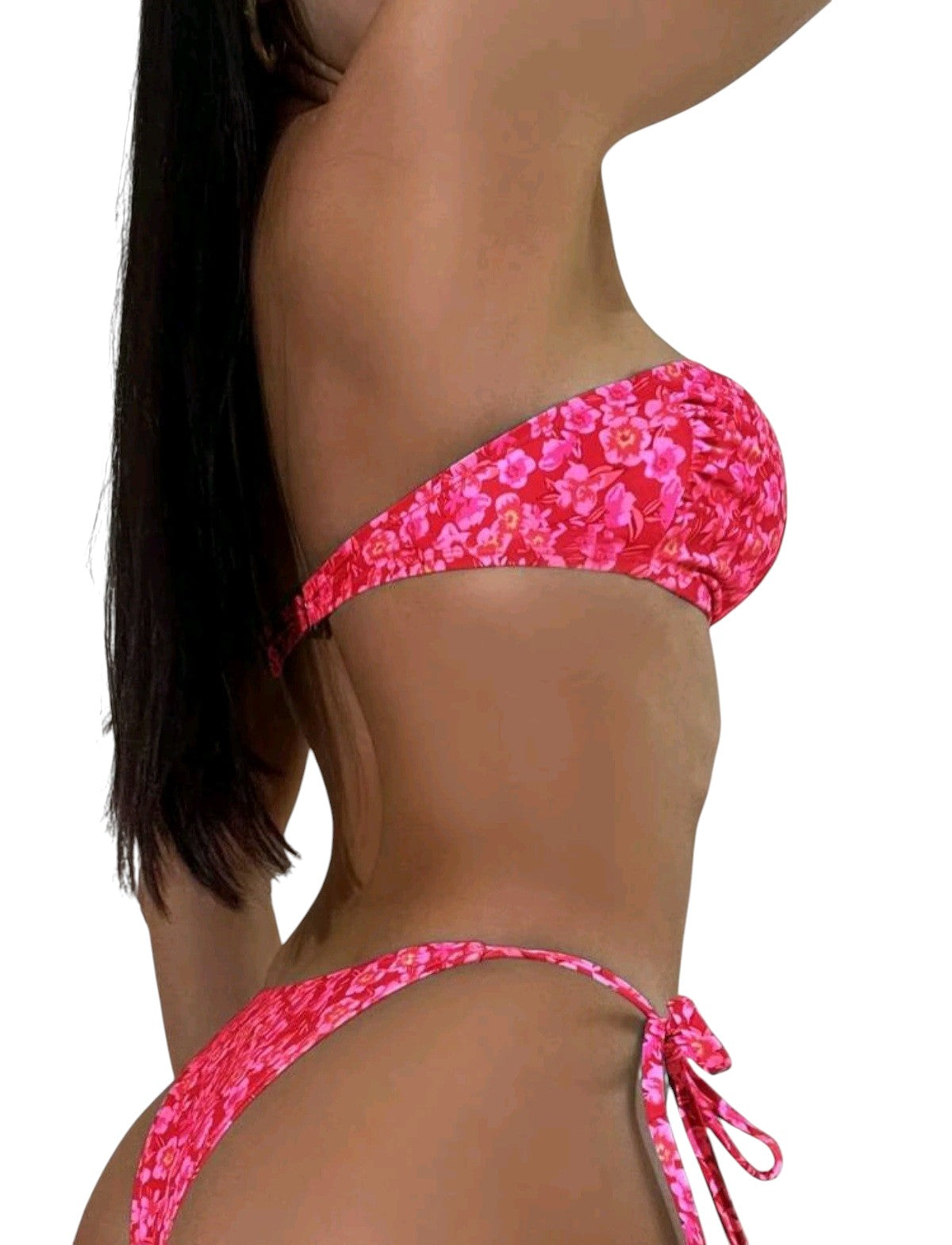 SHE rózsaszín virágmintás bandeau bikini