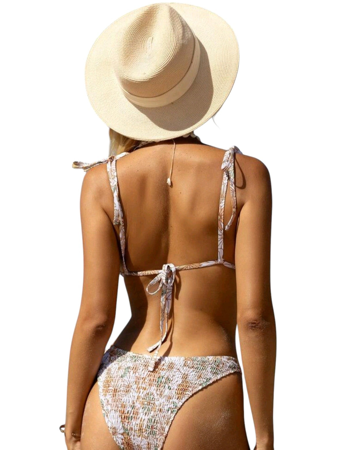 SHE törtfehér virágmintás smockolt bikini