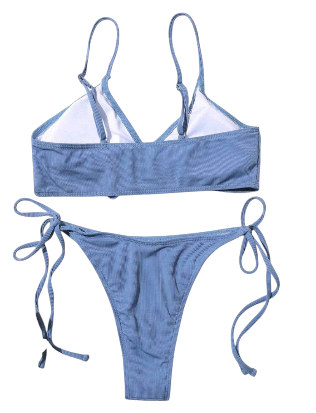 SHE kék bordázott megkötős kétrészes bikini