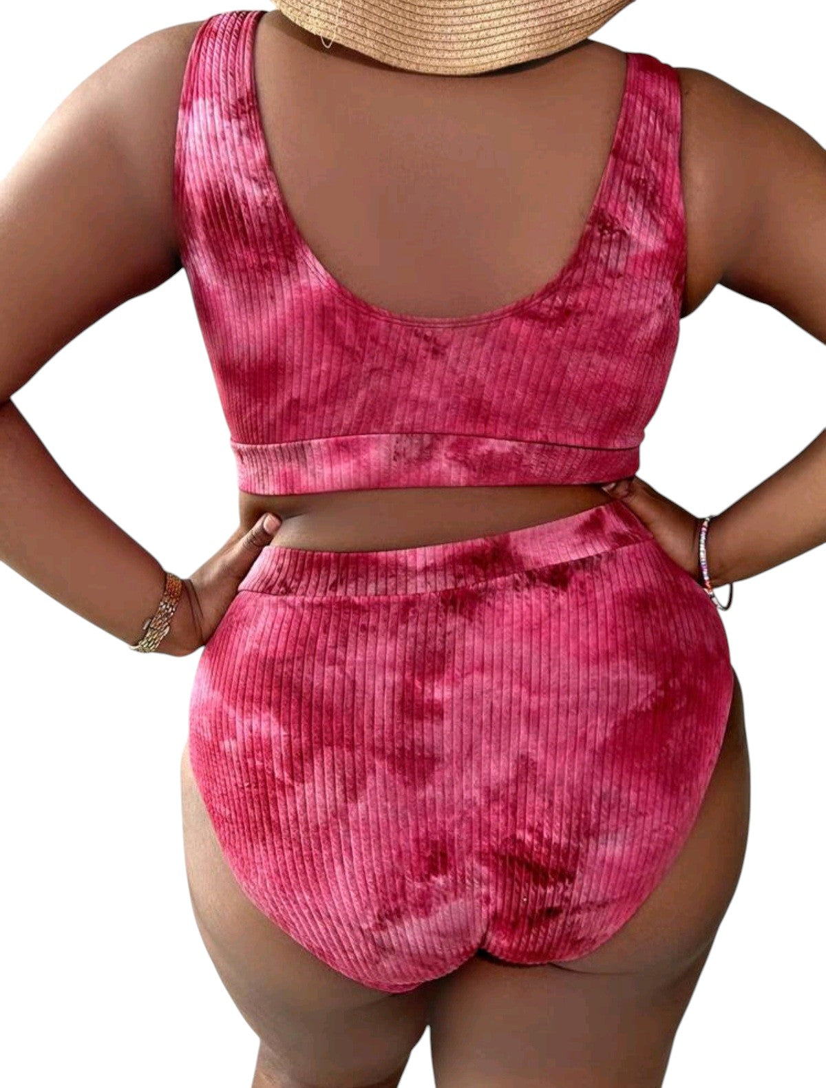 SHE rózsaszín tie-dye bordázott tankini